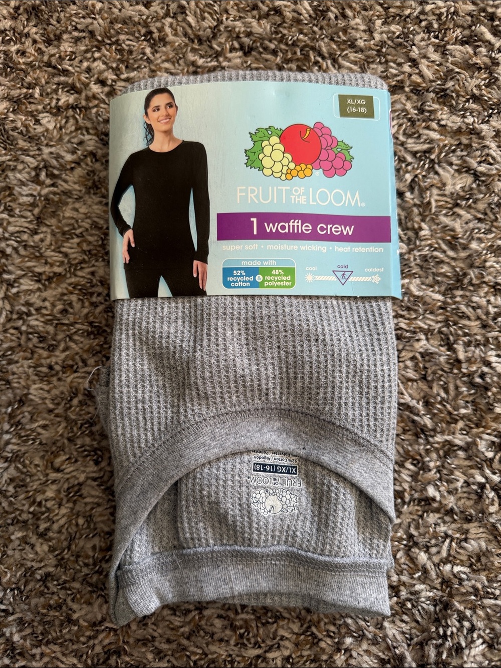 Fruit of the Loom Women's Light Gray Waffle Crew Sweater Size XL